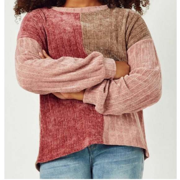 Hayden Textured Chenille Color Block Long Sleeve Top - Picture 2 of 6